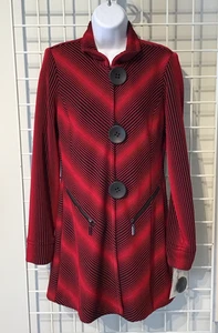 JOSEPH RIBKOFF Red Black Striped Knit Button-Up Jacket/Coat Size 6 Canada NWT - Picture 1 of 12