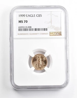 1999 $5 American Gold Eagle 1/10 Oz MS70 NGC Brown Label *2582 - Image 1 of 4