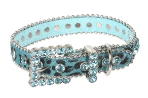3/4 Zoll (20 mm) W Faux Zebra/Leopard Fell Strass Hundehalsband Größe: S: 9 Zoll - 11 Zoll N... - Bild 1 von 2