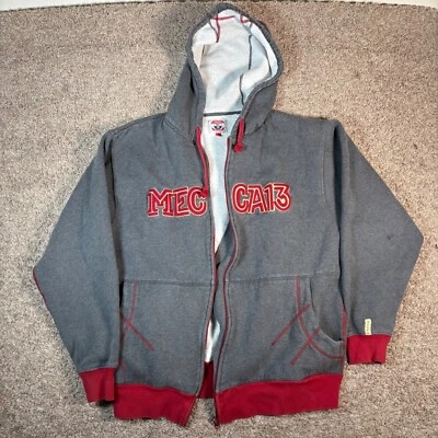 Толстовка с капюшоном на молнии MECCA 13 серая красная вышитая с надписью мужская толстовка с дефектом - Изображение 1 из 4