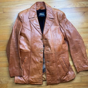 Vintage Wilson Leather Jacket Zip Out Wool Blend Liner Cognac Brown Size 42 - Picture 1 of 12