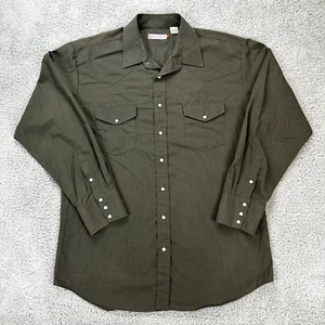 Mens Roper Button Up Shirt Pearl Snaps Size XL Western Cut Olive Gray - Picture 1 of 11