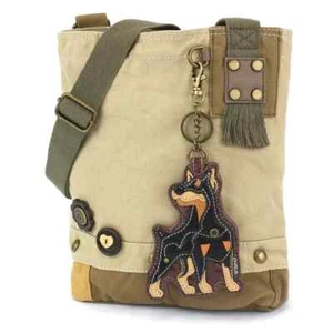 New Chala Patch Crossbody Bag Canvas Messenger Sand Beige DOBERMAN Dog gift - Picture 1 of 8