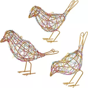 Modern Table Decor Set of 3 - Handmade Metal Bird Sculptures with Colorful Wire - Picture 1 of 9