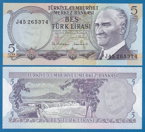 Turkey 5 Lira P 185 UNC L.1970 (1976) Cover