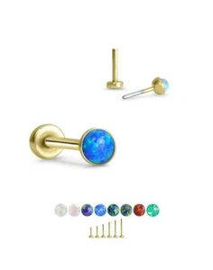 Threadless Labret Nose Ring Monroe Push Pin Stud Yellow Gold Steel 2mm Opal - Picture 1 of 10