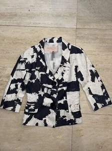 Giambattista Valli black White Mixed Pattern 100% Linen blazer size 44 - Picture 1 of 7