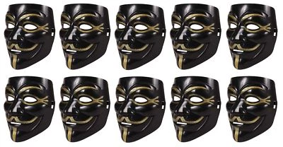 10 Stück Set V wie Vendetta Maske | Guy Fawkes Halloween Anonymous Maske Schwarz - Bild 1 von 3