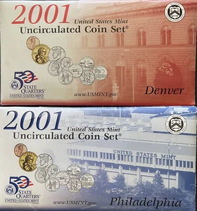 2001 P&D Mint Set Brilliant Uncirculated US with Envelopes & COAs (20 Coin Set) - Picture 1 of 5