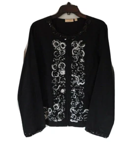 Woman Jacket By Choices Size Xl Black White With Rope and Bead Zipper - Picture 1 of 6