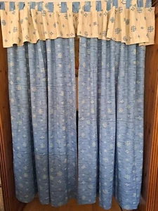 Neu!Landhaus SET:Vorhang Gardine blickdicht 2xSchlaufenschal 135x170cm BlauBeige - Bild 1 von 5