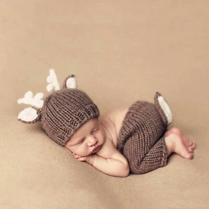 2Pc Newborn Baby Photography Props Outfits Boy Girl Hand Knit Cotton Clothes - Picture 1 of 6