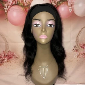 20 Inch Body Wave Headband Wig 100% Human Hair Glue-less 20 Inch Color Black - Picture 1 of 4