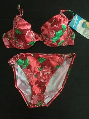 NWT  SUNSTREAK/ Newport News Red Floral bikini swimsuit size 12/14? (J9) - Image 1 of 4