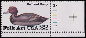 US 2141 Folk Art Duck Decoys Redhead 22c plate single LR A11111 MNH 1985 - Picture 1 of 1
