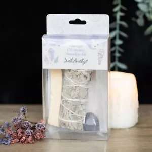 Kit sbavature salvia bianca con bastone Palo Santo e cristalli di ametista e selenite - Foto 1 di 3