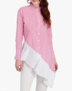 Gabby Isabella Striped Pleat Ruffle Asymmetrical Shirt (size L) - Picture 1 of 1