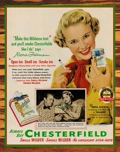 Chesterfield - Cigarettes - Mona Freeman - 1950s - Metal Sign 11 x 14 - Picture 1 of 4