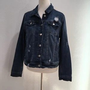 Mossimo Jean Jacket Girls Cropped Sz XL Blue Denim Distress Casual Dress Button - Picture 1 of 10