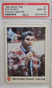 Tarjeta de novato 1986 Bank One Indiana Greats #1 Bobby Bob Knight RC PSA 10 gemas como nueva - Imagen 1 de 2
