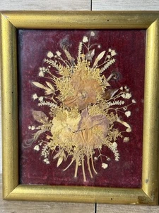 Antique Victorian Pressed Flowers On Velvet Mourning Piece Reframed VTG Frame - Picture 1 of 7