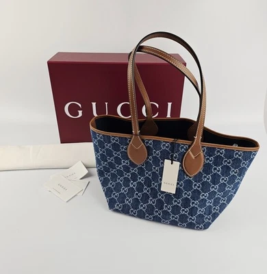 GUCCI Totissima Small $2180 Blue GG Denim Tote Bag New & Authentic - Image 1 of 4