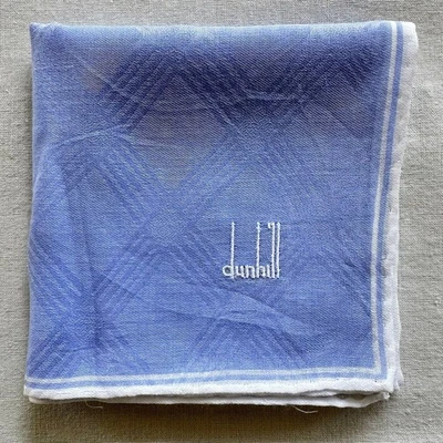 VTG Dunhill Handkerchief Blue Fabric Woven Diamond Lattice Pocket Square 18" - Image 1 of 3