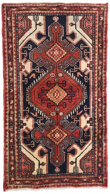 Hand-Knotted Vintage Cream Tribal Geometric Oriental Rug Decor Carpet 2’7X4’6 ft - Image 1 of 4