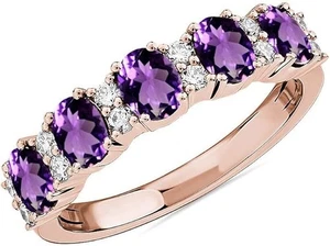 Alianza enchapada en oro rosa de 18 quilates diseño amatista natural para mujer regalos 5-10 - Imagen 1 de 6