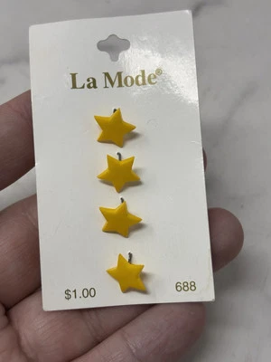 Vintage La Mode Buttons 4 Small Yellow Stars - Made In Japan - Image 1 of 2