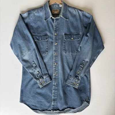 Camisa Azul De Colección Cabelas Denim Abotonada Manga Larga Para Hombre L Exterior Y2K  Foto 1 de 4