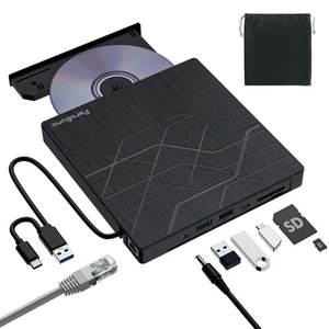 Super External CD DVD Drive, USB 3.0 DVD Burner with Ethernet Adapter, 3 USB ... - Photo 1/9