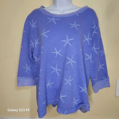 Fresh Produce Women's Large Sea Star Redi Top Starfish Periwinkle Blue USA Made - Image 1 of 4
