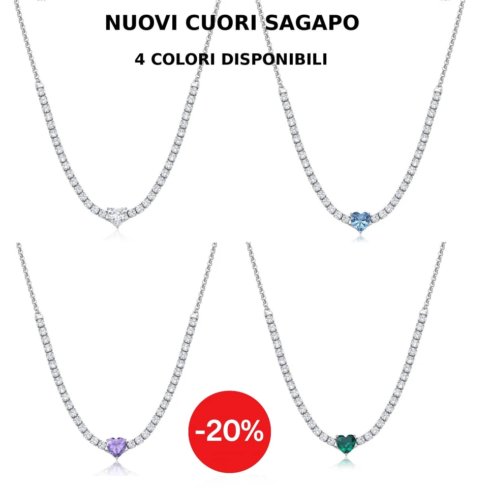 Collana Donna Acciaio Stile Tennis Cuore Zirconi Sagapo Dazzly SDZ147-150 - Immagine 1 di 2