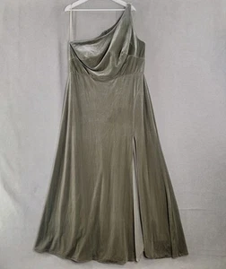 Jenny Yoo Dress Womens 19 Olive Green Velvet One Shoulder Maxi Gown Wedding - Picture 1 of 7