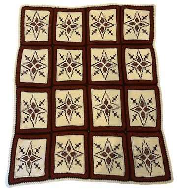 Manta Afgana Crochet Abuela Vintage Años 60 70 Hecha a Mano Naranja Marrón Crema Foto 1 de 4