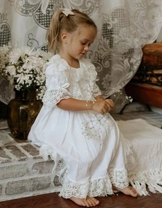 AUTHENTIC Petite Maison Kids Katherine Embroidered Linen Dress White Size 5A - Picture 1 of 11