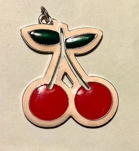 Vtg Enameled Cherries Pendant/Charm 2” - Picture 1 of 2