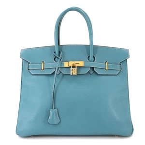 HERMES Birkin 35 Couchevel Epsom Bleu Jean Hand Bag Purse 90287715 - Picture 1 of 11