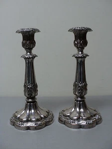 PAIR ENGLISH 19th C. OLD SHEFFIELD PLATE (OSP) 9.5" CANDLESTICKS - Picture 1 of 12