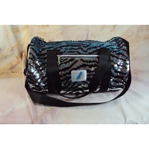 Danz N Motion Silver/Black and Black/Teal Tiger Stripped Sequin Duffel - Picture 1 of 9