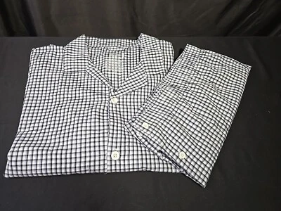Conjunto de pijama para hombre talla 4XL camisa de salón y pantalones mezcla de algodón negro y azul a cuadros nuevo Foto 1 de 4