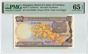 SINGAPORE 25 Dollars 1972, P-4 Sign: Sen, PMG 65 EPQ Gem UNC, Orchid Series Rare - Picture 1 of 2