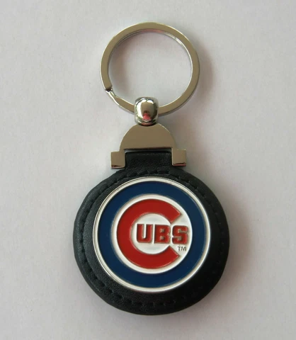 Chicago Cubs Round 3-D Metal & Leather Key Chain MLB Licensed Baseball Cover