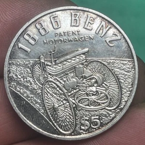 Silbermünze 5 Dollars Liberia 1995 Gedenkmünze Benz 1886 - Bild 1 von 2