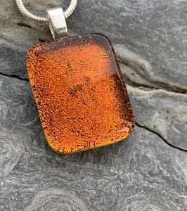 Dichroic Glass Pendant Handmade Cornwall Autumn Tangerine Orange - Picture 1 of 7