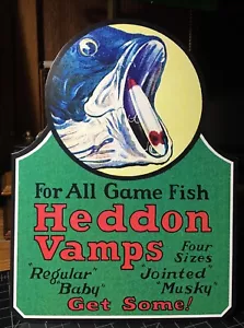 REPRODUCTION Heddon Vamps Fishing Lures Standing Advertising Die Cut - Picture 1 of 1