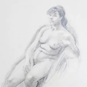 Nude Female original drawing A2 70's vintage still-life large sketch - Picture 1 of 24
