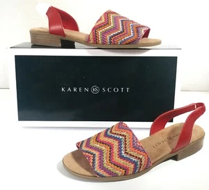 Neu im Karton Karen Scott Jonnah Damen-Sandalen rot mehrfarbig Fersenriemen offene Zehenpartie 7M - Bild 1 von 10