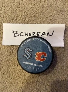 SEATTLE KRAKEN Calgary Flames Matchup PUCK 12/30/21 Game First Inaugural Season - Picture 1 of 2